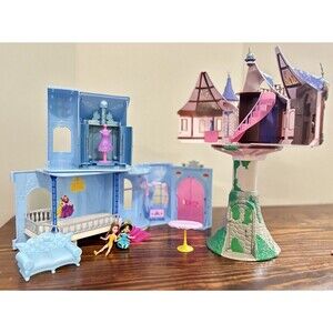 Disney Princess MagiClip Cinderella Castle & Rapunzel Tower Playset Lot (READ)